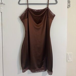 Chic Brown Lace Slip Dress